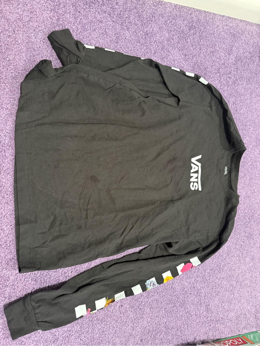 Vans Black Long Sleeve Tee with Color Block Sleeve Accents